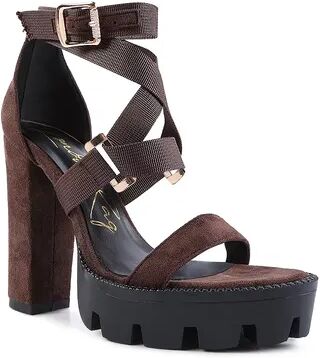 London Rag Fresh Daisy Women's Block Heel Dress Sandals, Size: 7, Brown