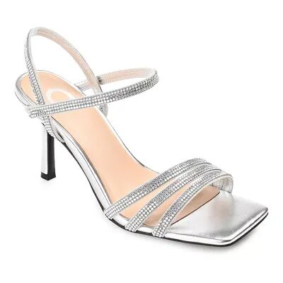 Journee Collection Coraa Women's Tru Comfort Foam Rhinestone High Heel Sandals, Size: 7.5, Silver