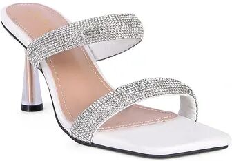 London Rag Dolls Diamante Women's Heeled Slide Sandals, Size: 9, White