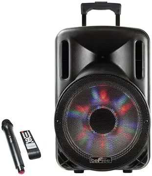 beFree Sound 12-Inch 2500 Watt Bluetooth Portable Party PA Speaker With Illuminating Lights, Black