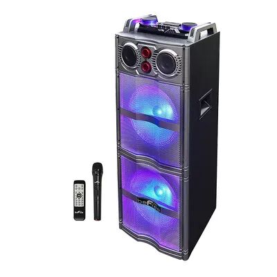 beFree Sound Double 10-Inch Subwoofer Portable Bluetooth Party Speaker with Reactive Lights, Multicolor