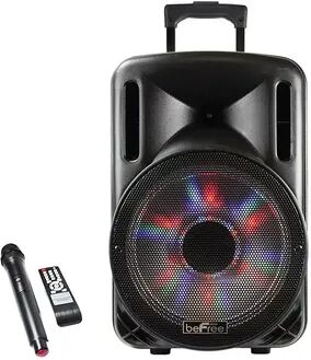 beFree Sound 12-Inch 2500 Watt Bluetooth Portable Party PA Speaker with Illuminating Lights, Black