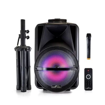 beFree Sound 12-Inch Bluetooth Rechargeable Portable PA Party Speaker with Reactive LED Lights & Stand, Black