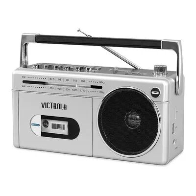 Victrola Mini Bluetooth AM/FM Radio Boombox with Cassette Player & Recorder, Silver