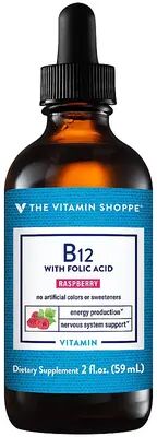 The Vitamin Shoppe B12 with Folic Acid - Raspberry, 2 fl oz, Multicolor