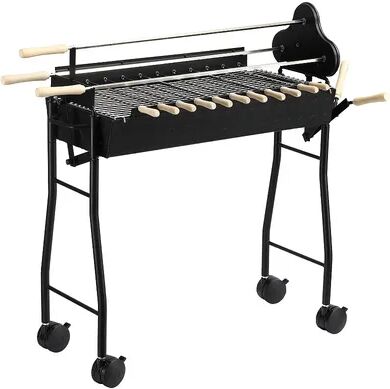 Outsunny Portable Rotisserie Charcoal BBQ Grill with Large/Small Skewers Strong Steel and 4 Wheels for Portability, Grey