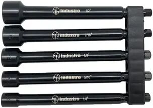 Industro 5-Piece SAE Impact Nut Driver Tool Set - Nut Setters Size: 1/4, 5/16, 3/8, 7/16, 1/2 inch, Black