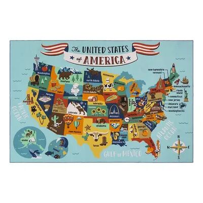 Gertmenian Teach Me Education USA Map 6'2'' x 9'6'' Rug, Blue, 6X9 Ft