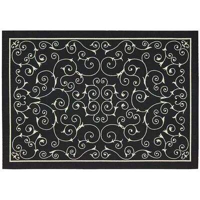 Nourison Home & Garden Scroll Indoor Outdoor Rug, Black, 8X11 Ft