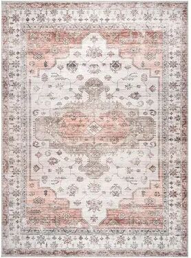 nuLOOM Banks Machine Washable Faded Vintage Rug, Beig/Green, 6X9 Ft