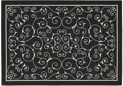 Nourison Home & Garden Scroll Indoor Outdoor Rug, Black, 5X7.5 Ft