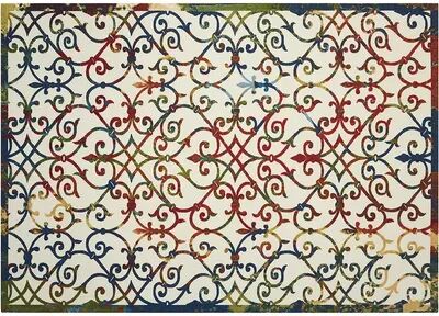 Nourison Home & Garden Caged Scroll Indoor Outdoor Rug, Multicolor, 5X7.5 Ft