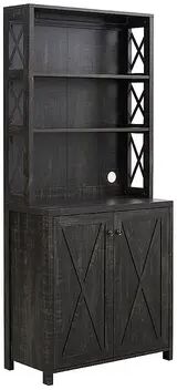 Home Source Microwave Stand Hutch Storage Cabinet, Black