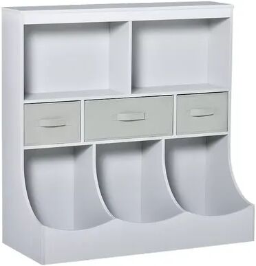 HOMCOM Toy Chest Kids Storage Organizer Children Display Bookcase with Drawers for Toys Clothes Books White, Grey