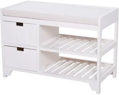 HOMCOM Shoe Cabinet Wooden Storage Bench with Cushion Entryway Rack with Drawers Open Shelves Coffee, White