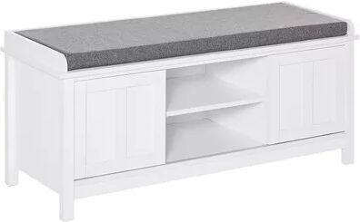 HOMCOM Entryway Shoe Bench Storage Ottoman with Adjustable Shelving 6 Compartments and Padded Seat White/Grey