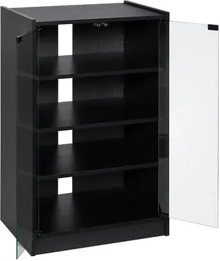 HOMCOM 5 Tier Media Stand Cabinet with 3 Level Adjustable Shelves Tempered Glass Doors and Cable Management Black