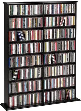 Prepac Double Width Multimedia Wall Storage, Black, Furniture