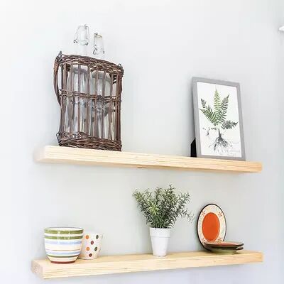 Willow & Grace Designs Floating Wood Wall Mounted Shelves, Natural (Set of 2), Red/Coppr