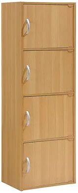 Hodedah 4 Door Enclosed Multipurpose Storage Cabinet for Home or Office, Beech, Beige Over