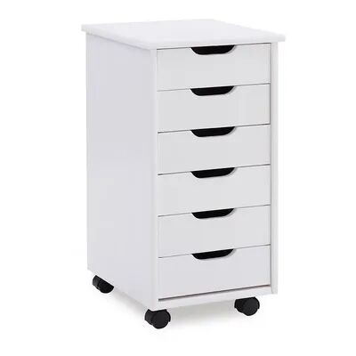 Linon Cary 6-Drawer Rolling Storage Cart, White