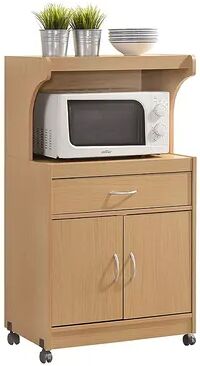 Hodedah HIK72 Microwave Kitchen Cart with Wheels Storage Shelf Cabinet, Gray, Beige Over