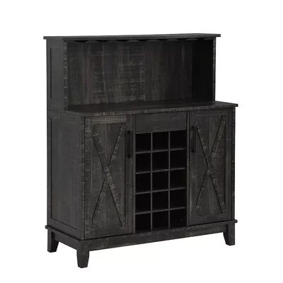 Home Source Farmhouse Microwave Stand Storage Cabinet, Black