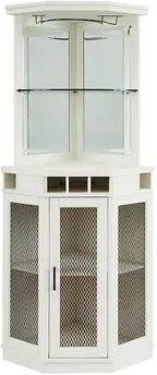 Home Source Corner Bar Mesh Doors Storage Cabinet, White