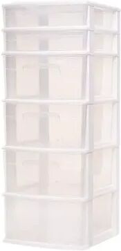 Homz Plastic 6 Clear Drawer Medium Home Storage Container Tower, White Frame