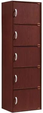 Hodedah 5 Shelf Home and Office Enclosed Organization Storage Cabinet, Mahogany, Beige Over