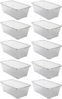 Life Story 6 Quart Clear Shoe Storage Box Stacking Container Bin w/ Lids,10 Pack, Clrs