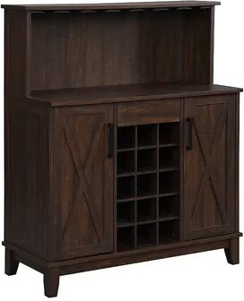 Home Source Farmhouse Microwave Stand Storage Cabinet, Brown