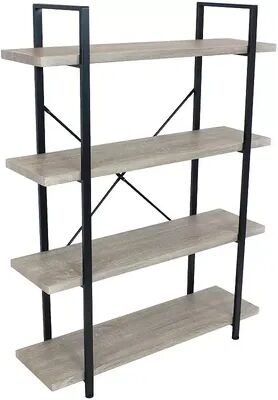 SUNNYDAZE DECOR Sunnydaze 4-Tier Industrial Open-Shelf Bookshelf - Oak Gray, Grey