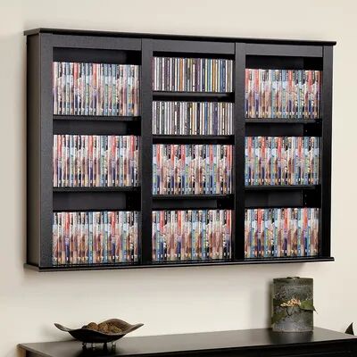 Prepac Large Wall-Mounted Media Shelf, Black, Furniture