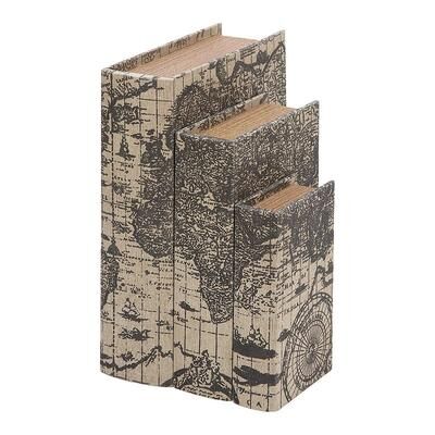 Stella & Eve Coastal Wood & Leather Map Book Box 3-pc. Set, Multicolor, Medium