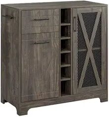 Home Source Wine Server Bar Storage Cabinet, Brown