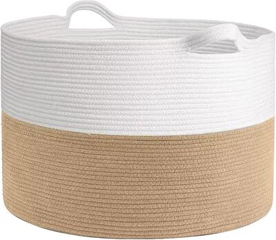 Ornavo Home Extra Large Round Cotton Rope Storage Basket Laundry Hamper with Handles, Brown, 0