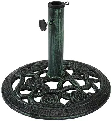 SUNNYDAZE DECOR Sunnydaze 16 in Rose Blossom Cast Iron Round Patio Umbrella Base - Green