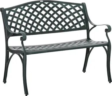 Outsunny Cast Aluminium Garden Bench 2 Seater Antique Loveseat for Outdoor Patio Porch Park Verdigris, Green