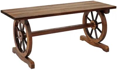 SUNNYDAZE DECOR Sunnydaze 2-Person Rustic Wagon Wheel Fir Wood Outdoor Garden Bench, Red/Coppr