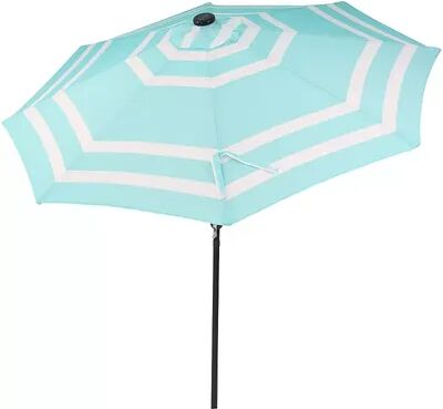 SUNNYDAZE DECOR Sunnydaze 9 ft Solar Patio Umbrella with Lights, Tilt, and Crank - Teal, Beige Over