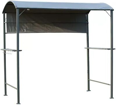 Outsunny 7FT Grill Gazebo BBQ Canopy with Sun Shade Panel Side Awning 2 Exterior Serving Shelves 5 Hooks for Patio Lawn Backyard, Grey