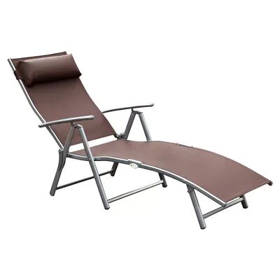 Outsunny Steel Fabric Outdoor Folding Chaise Lounge Chair Recliner with Portable Design and 7 Adjustable Backrest Positions Brown