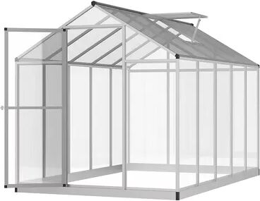 Outsunny 8' L x 6' W Walk In Polycarbonate Greenhouse with Roof Vent for Ventilation and Rain Gutter Hobby Greenhouse for Winter, Multicolor