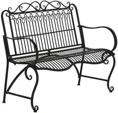 Outsunny Antique Garden Bench 2 Seater Metal Park Loveseat Outdoor Furniture with Armrests and Back for Front Porch Patio Park Lawn Black, Grey