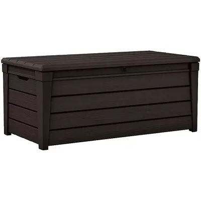 Keter Brightwood 120gal Patio Deck Box Weatherproof Resin Storage Bench, Brown
