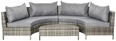 Outsunny 5PC Outdoor Patio Furniture Set Garden Sectional Rattan Wicker Sofa Set Cushioned Half Moon Seat Deck w/ Pillow Grey