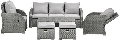 Outsunny 6 Piece Outdoor Rattan Patio Sectional Sofa Set with 3 Seat Couch 2 Recliners 2 Ottoman Footrests and Coffee Table Conversation Set Grey