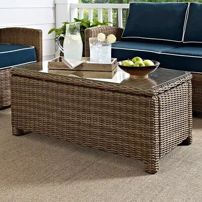 Modern Marketing Concepts Bradenton Outdoor Wicker Glass Top Table, Brown