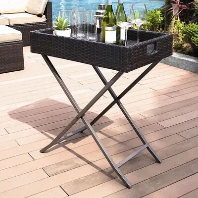 Modern Marketing Concepts Crosley Furniture Palm Harbor Patio Wicker Bar Tray Table, Brown